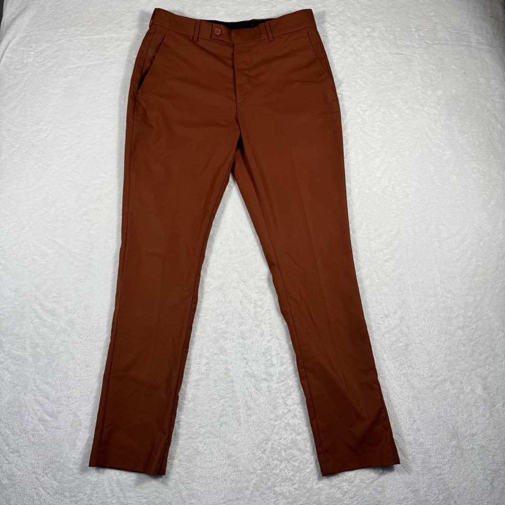 BoohooMAN Mens 30R Slim‎ Fit Dress Pants Rust Orange Terracotta Trousers 30x32